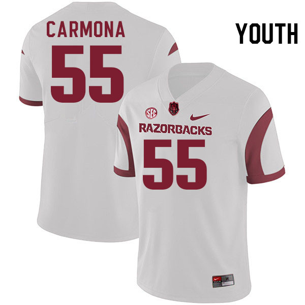 Youth #55 Fernando Carmona Arkansas Razorbacks College Football Jerseys Stitched-White